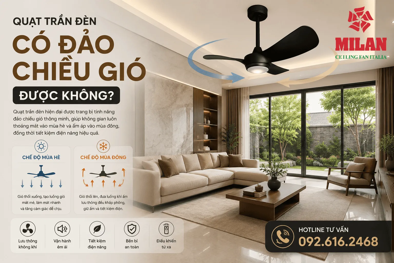 Quạt Trần Đèn Có Đảo Chiều Gió